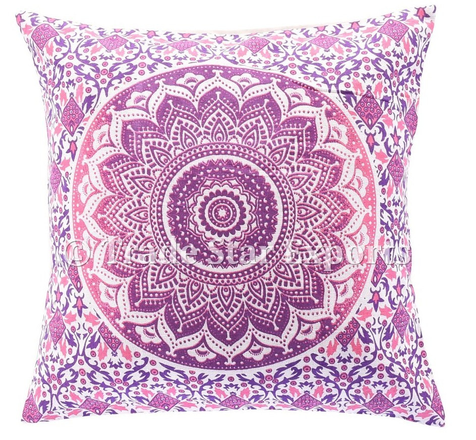 Ombre Travel Pillow Cover Ethnic Indian Mandala Fabric Square